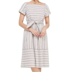 Gal Meets Glam Striped Square-Neck Short-Sleeve A-Line Midi Dress SZ 2
